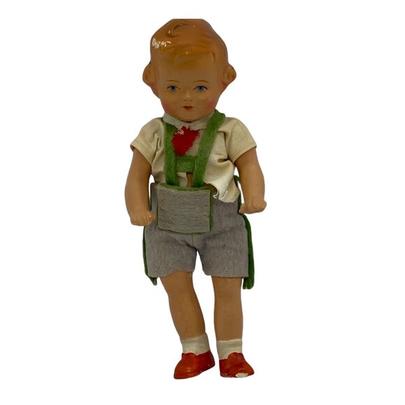 Vintage 1940s Celluloid Doll With Lederhosen & Painted Shoes - Picture 1 of 5